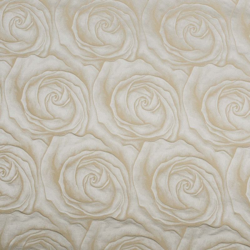 COEURS DE ROSES OR BEIGE - Tissu Jacquard Damassé
