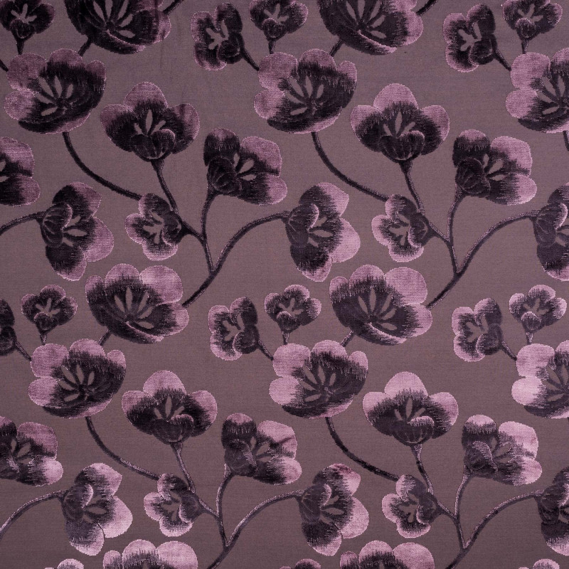 LOTUS Prune - Tissu Jacquard Velours
